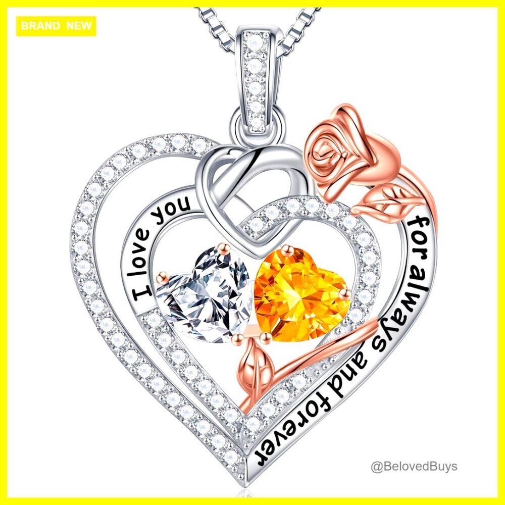Sterling Silver Double Birthstone Heart Pendant Necklace 19" Adjustable